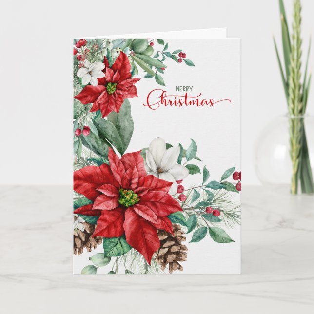 Weihnachten Poinsettias und Pines Elegante Einfach (Vorderseite)