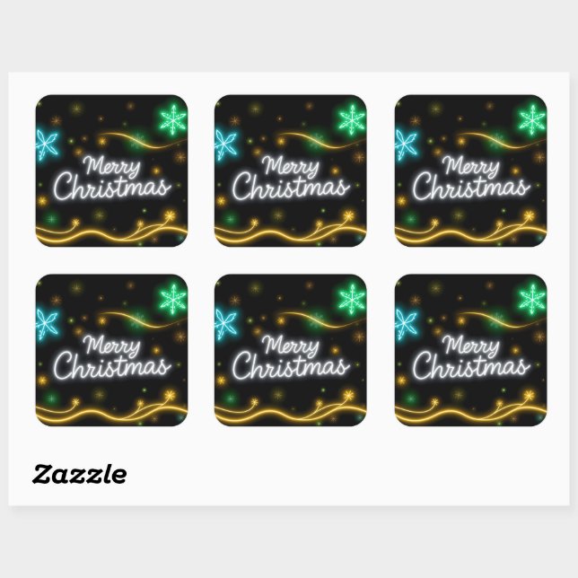 Weihnachten Populäre Neon Holiday Collection Quadratischer Aufkleber (Blatt)