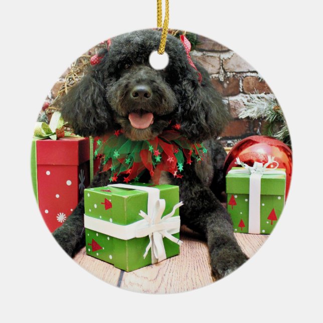 Weihnachten - portugiesischer Wasser-Hund - Yanda Keramik Ornament (Vorne)