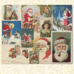Weihnachten Postkarten Santa Claus Girl Kitty Geschenkpapier
