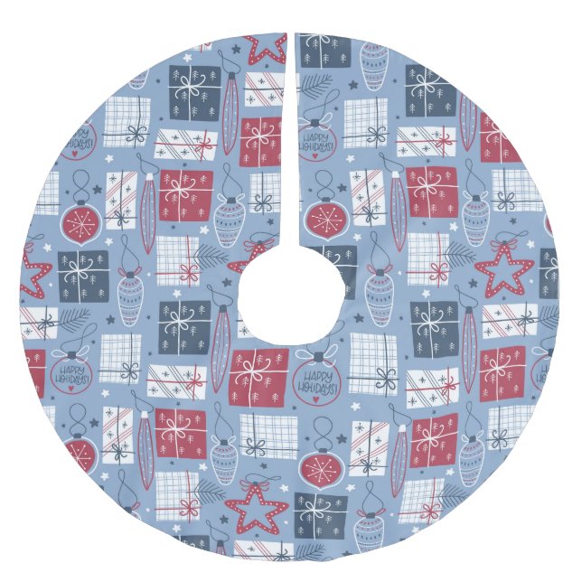 Weihnachten präsentiert Red White Blue festliche D Polyester Weihnachtsbaumdecke (Vorderseite)