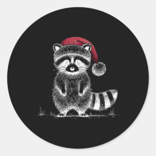 Weihnachten Raccoon Weihnachtsmannmütze Müll Panda Runder Aufkleber