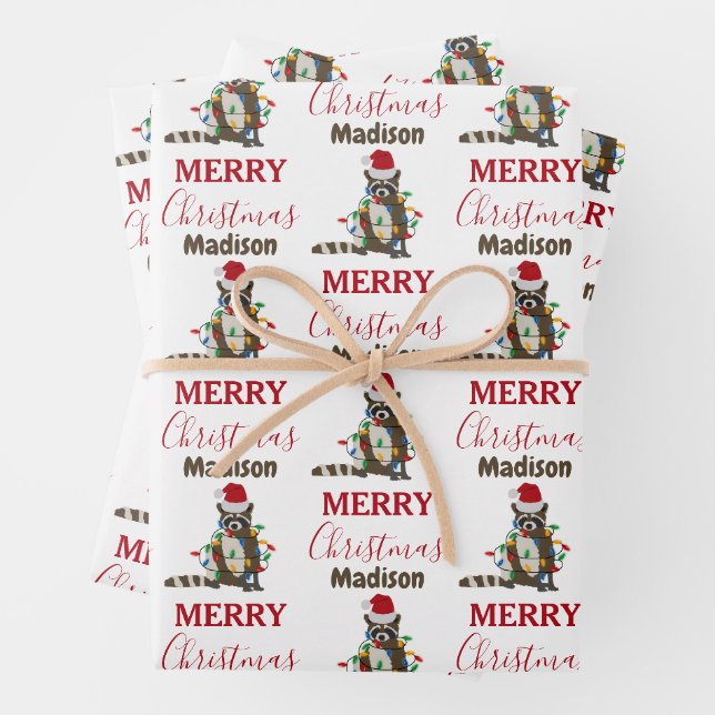 Weihnachten Raccoon Weihnachtsmannmütze Weihnachte Geschenkpapier Set (Beispiel)