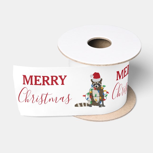 Weihnachten Raccoon Weihnachtsmannmütze Weihnachte Satinband (Spule)