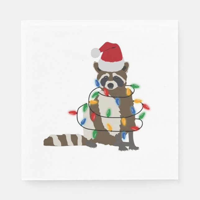 Weihnachten Raccoon Weihnachtsmannmütze Weihnachte Serviette (Vorderseite)