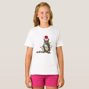 Weihnachten Raccoon Weihnachtsmannmütze Weihnachte T-Shirt