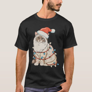 Weihnachten Ragdoll Süße Katze Santa Hut Xmas Lich T-Shirt