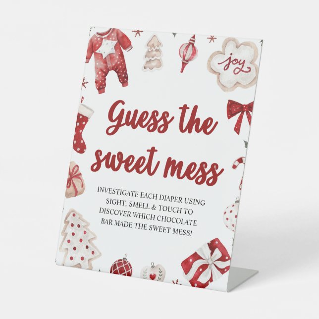 Weihnachten Raten Sie das Sweet Mess Baby Shower G Sockelschild (Vorderseite)