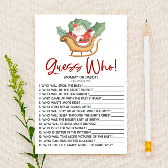 Weihnachten Ratet Wer! Baby Shower Game Briefpapier (Von Creator hochgeladen)