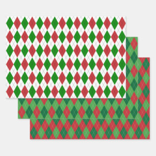 Weihnachten Raute Weiß Grün und Rot Geschenkpapier Set