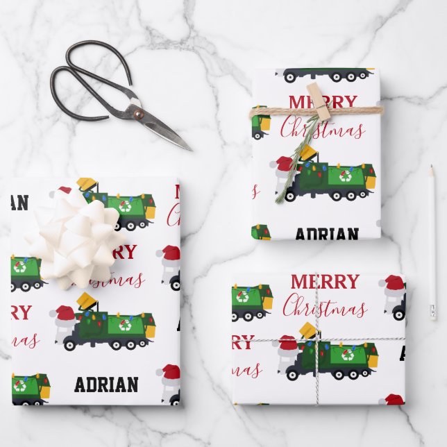 Weihnachten Recycelnd Garbage Truck Individuelle N Geschenkpapier Set (Vorderseite)
