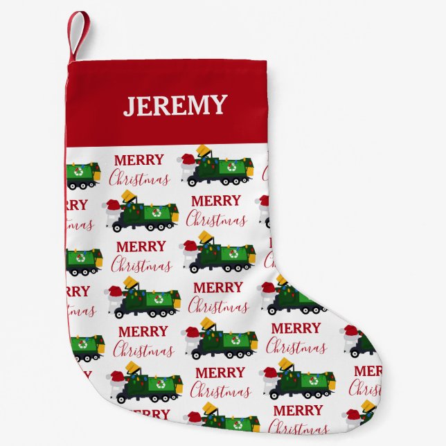 Weihnachten Recycelnd Müllwagen Custom Kleiner Weihnachtsstrumpf (Vorderseite)