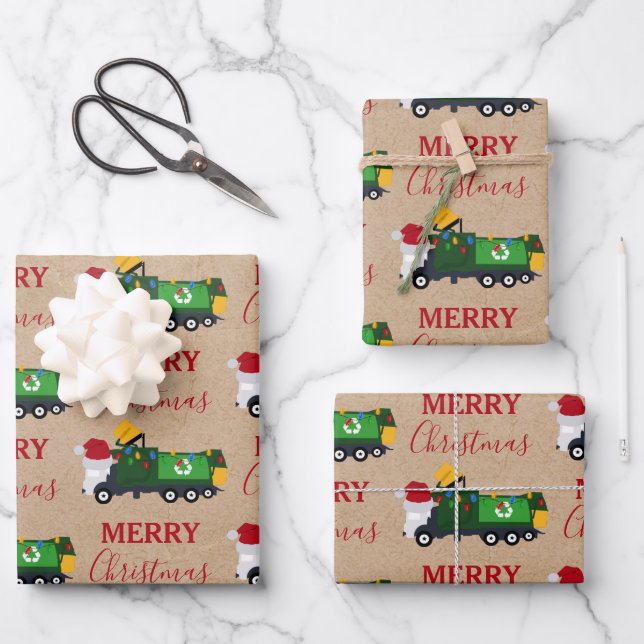 Weihnachten Recycelnd Müllwagen Geschenkpapier Set (Vorderseite)