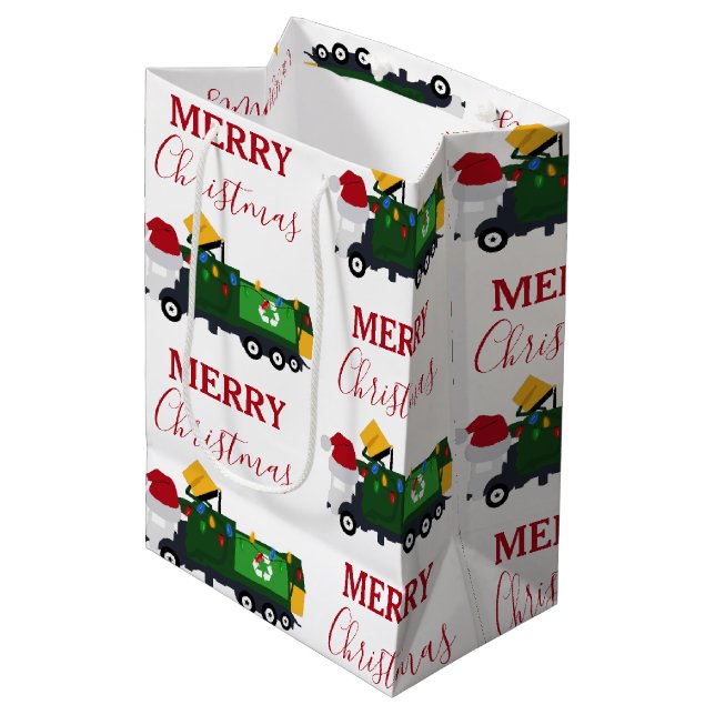Weihnachten Recycelnd Müllwagen Mittlere Geschenktüte (Vorderseite Schrägansicht)
