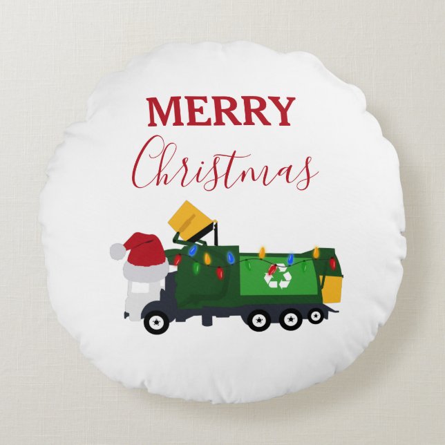 Weihnachten Recycelnd Müllwagen Rundes Kissen (Vorderseite)