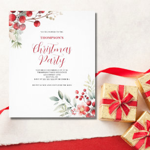 Weihnachten - Red Berry Floral Party Einladung Flyer