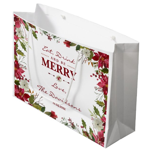 Weihnachten Red Poinsettia Essen Drink und seien S Große Geschenktüte (Vorderseite Schrägansicht)