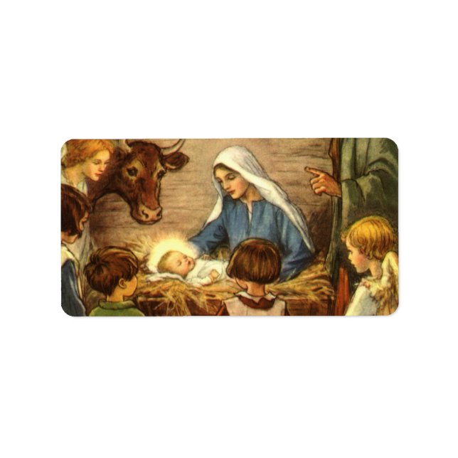 Weihnachten, Religiöse Geburt w Baby Jesus Adressaufkleber (Vorne)