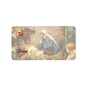 Weihnachten, Religiöse Geburt w Baby Jesus Adressaufkleber