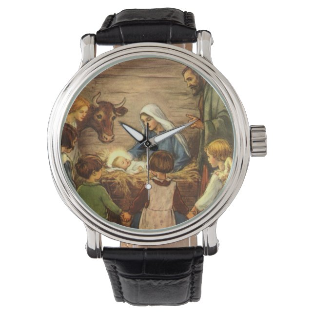 Weihnachten, Religiöse Geburt w Baby Jesus Armbanduhr (Vorderseite)