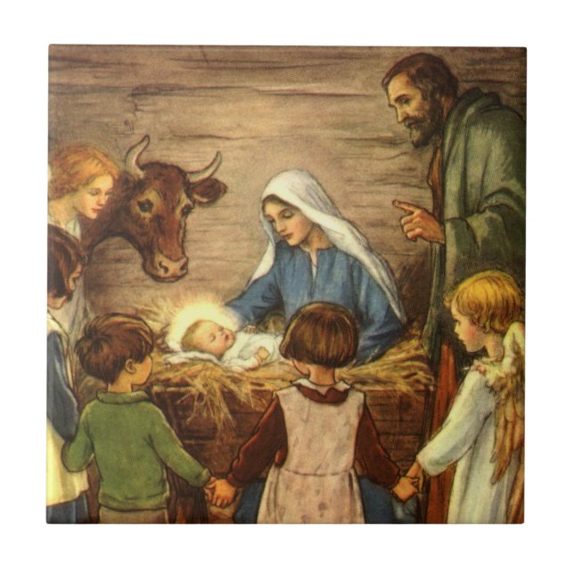 Weihnachten, Religiöse Geburt w Baby Jesus Fliese (Vorderseite)