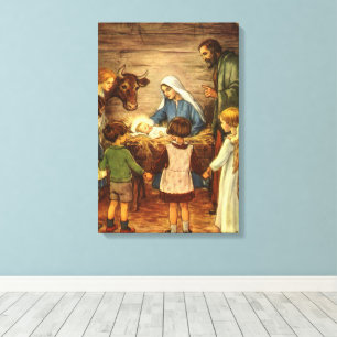 Weihnachten, Religiöse Geburt w Baby Jesus Leinwanddruck