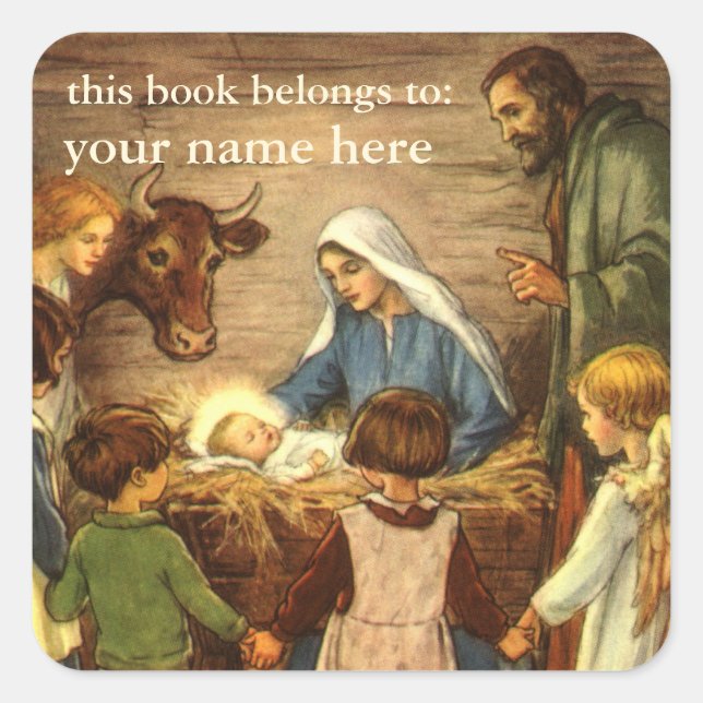 Weihnachten, Religiöse Geburt w Baby Jesus Quadratischer Aufkleber (Vorderseite)