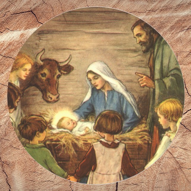 Weihnachten, Religiöse Geburt w Baby Jesus Runder Aufkleber (Von Creator hochgeladen)