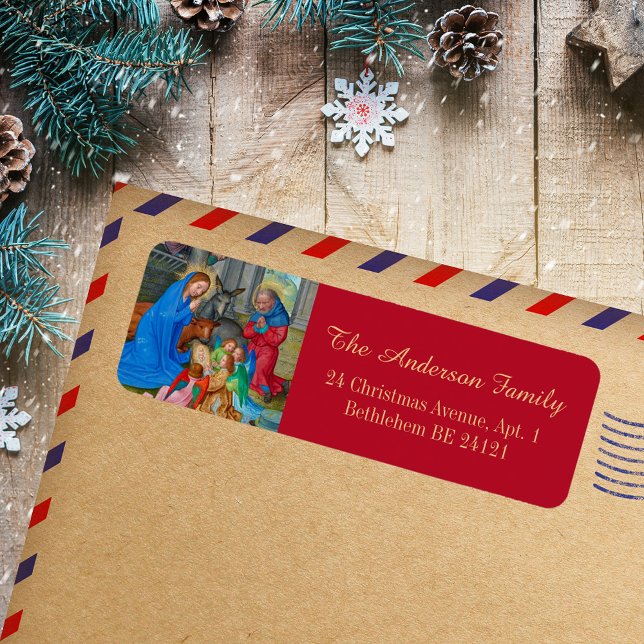 Weihnachten Religiöse katholische Christlich mitte (Christmas Religious Catholic Christian Nativity Scene Medieval Art Holiday Return Address Labels)
