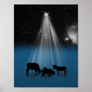 Weihnachten, Religiöse, Krippe, Sterne, Drucken Poster