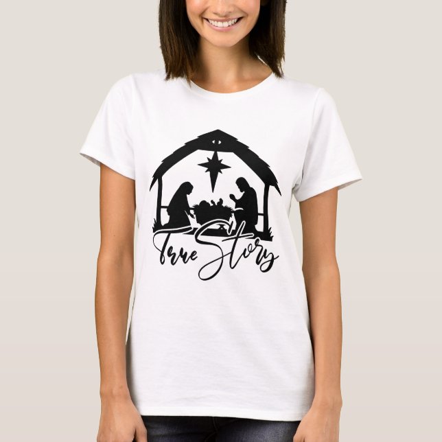 Weihnachten Religiöse Manger Szene Urlaub T-Shirt (Vorderseite)