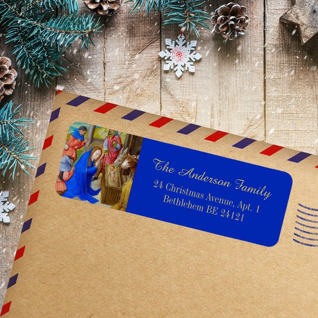 Weihnachten Religiöses Christlich katholisches Mit (Christmas Religious Christian Catholic Medieval Manuscript Vintage Holiday Return Address Label)