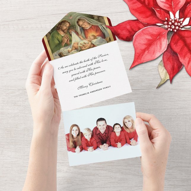 Weihnachten Religiöses Foto Jungfrau Mary Jesus An All In One Einladung (Traditional Religious Vintage Christmas Personalized Photo Cards)