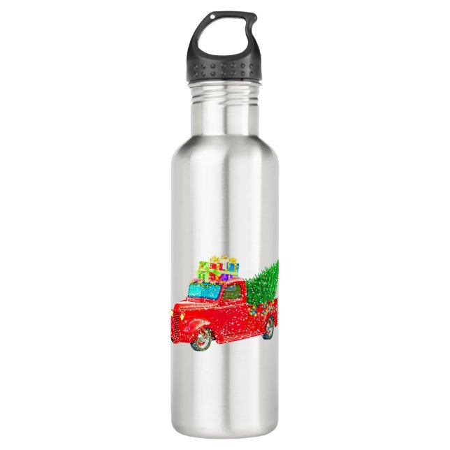 Weihnachten Retro Car Urlaub Edelstahlflasche (Vorderseite)