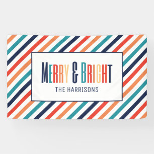 Weihnachten Retro farbenfrohe Streifen Merry & Bri Banner