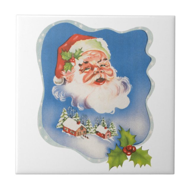 Weihnachten, Retro Jolly Weihnachtsmann Fliese (Vorderseite)