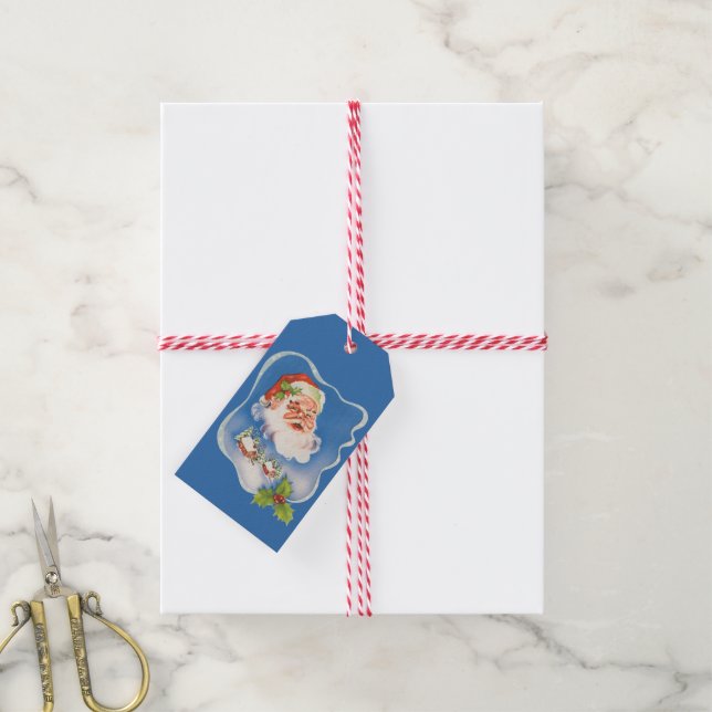 Weihnachten, Retro Jolly Weihnachtsmann Geschenkanhänger (Mit Garn)