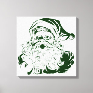 Weihnachten, Retro Jolly Weihnachtsmann, Grün Leinwanddruck