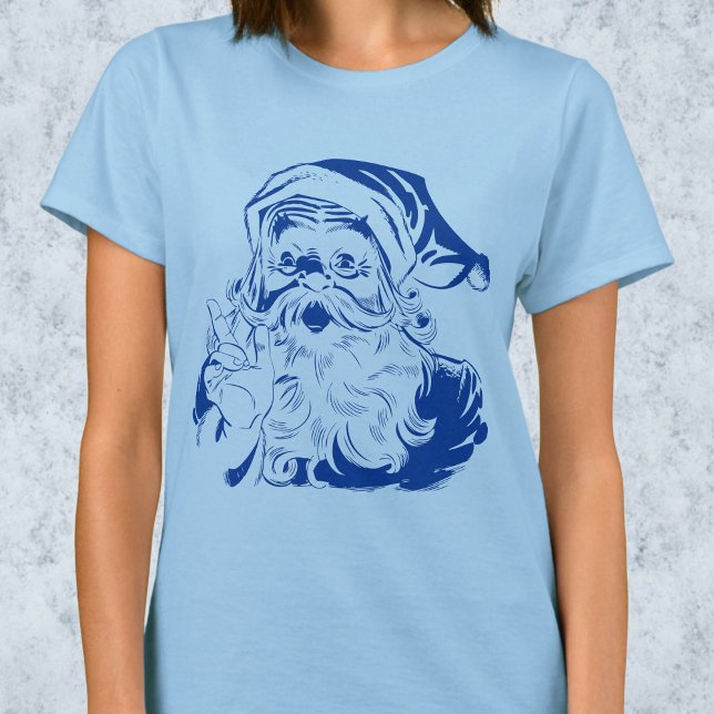 Weihnachten, Retro Jolly Weihnachtsmann in Blau T-Shirt (Von Creator hochgeladen)