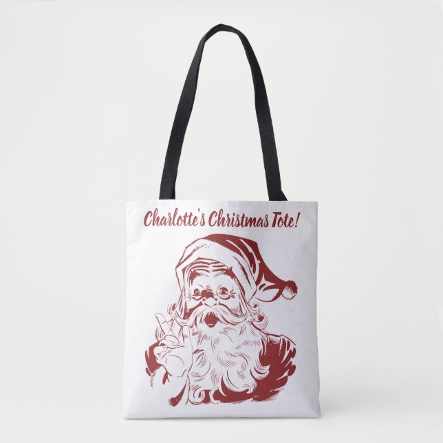 Weihnachten, Retro Jolly Weihnachtsmann in Rot Tasche (Vorderseite)