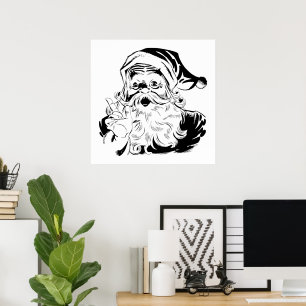 Weihnachten, Retro Jolly Weihnachtsmann, Schwarz Poster