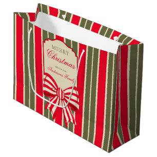 Weihnachten Retro Rot Grün Streifen mit Schleife i Große Geschenktüte