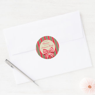 Weihnachten Retro Rot Grün Streifen mit Schleife Runder Aufkleber