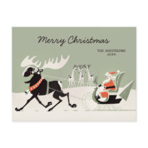 Weihnachten Retro Santa und Elch Schlitten CC1248