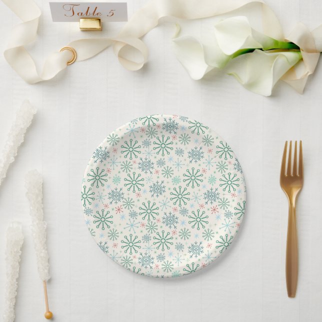 Weihnachten Retro-Schneeflocken Muster Creme oder  Pappteller (Hochzeit)