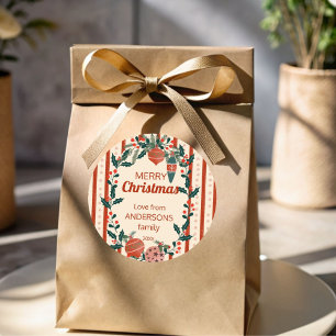 Weihnachten Retro-Streifen Grand Millennial indivi Runder Aufkleber