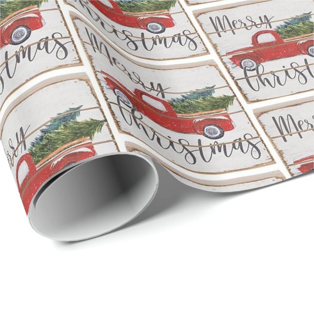 Weihnachten Retro Vintage Truckbaumen Geschenkpapier (Rolleneckpunkt)