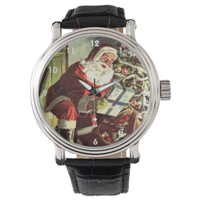 Weihnachten, Retro Weihnachtsmann mit Geschenken Armbanduhr (Vorderseite)