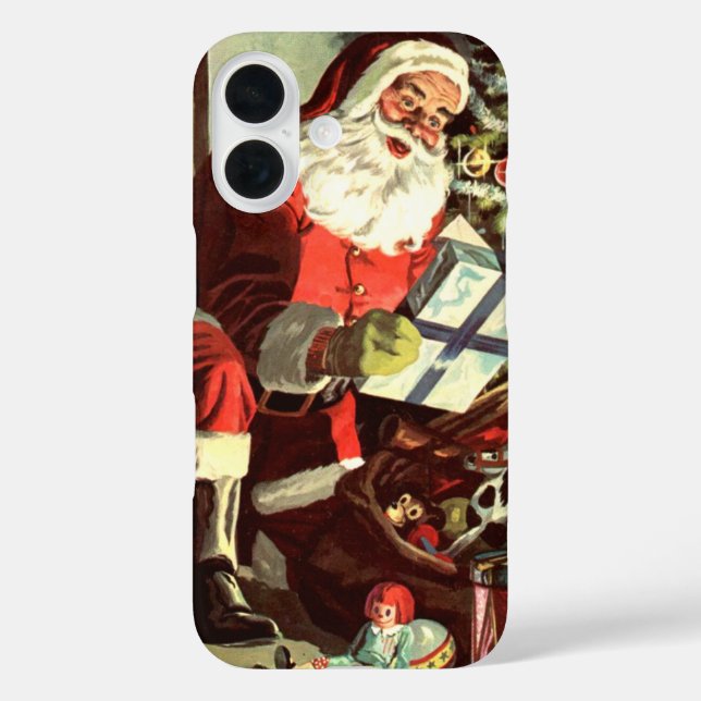 Weihnachten, Retro Weihnachtsmann mit Geschenken iPhone 16 Hülle (Rückseite)