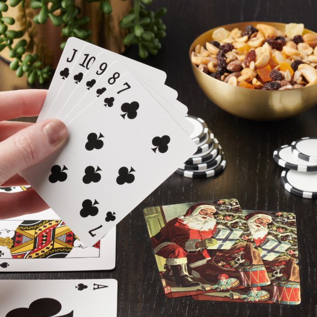 Weihnachten, Retro Weihnachtsmann mit Geschenken Spielkarten (In Situ)
